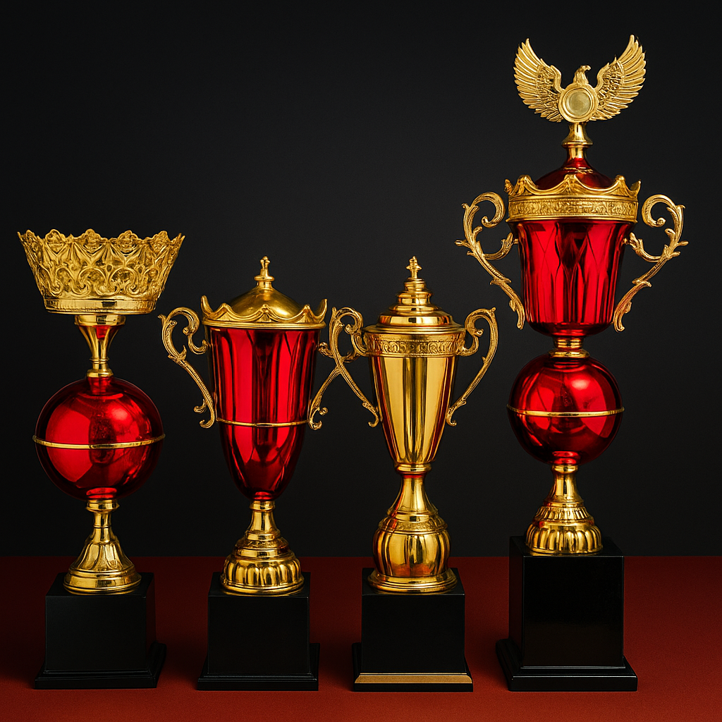 20250924 1241 trophies with red background remix 01k5x8xejcf5ka890fcd3bmpdm